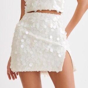 Meshki White Sequin Mini Skirt